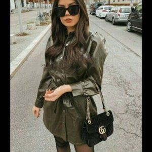 ZARA GREEN BELTED FAUX LEATHER DRESS MINI Sz M